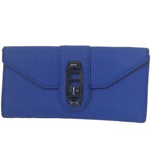 Rebecca Minkoff Saffiano Leather Turn Lock Wallet Organizer Bag Clutch Cars Blue